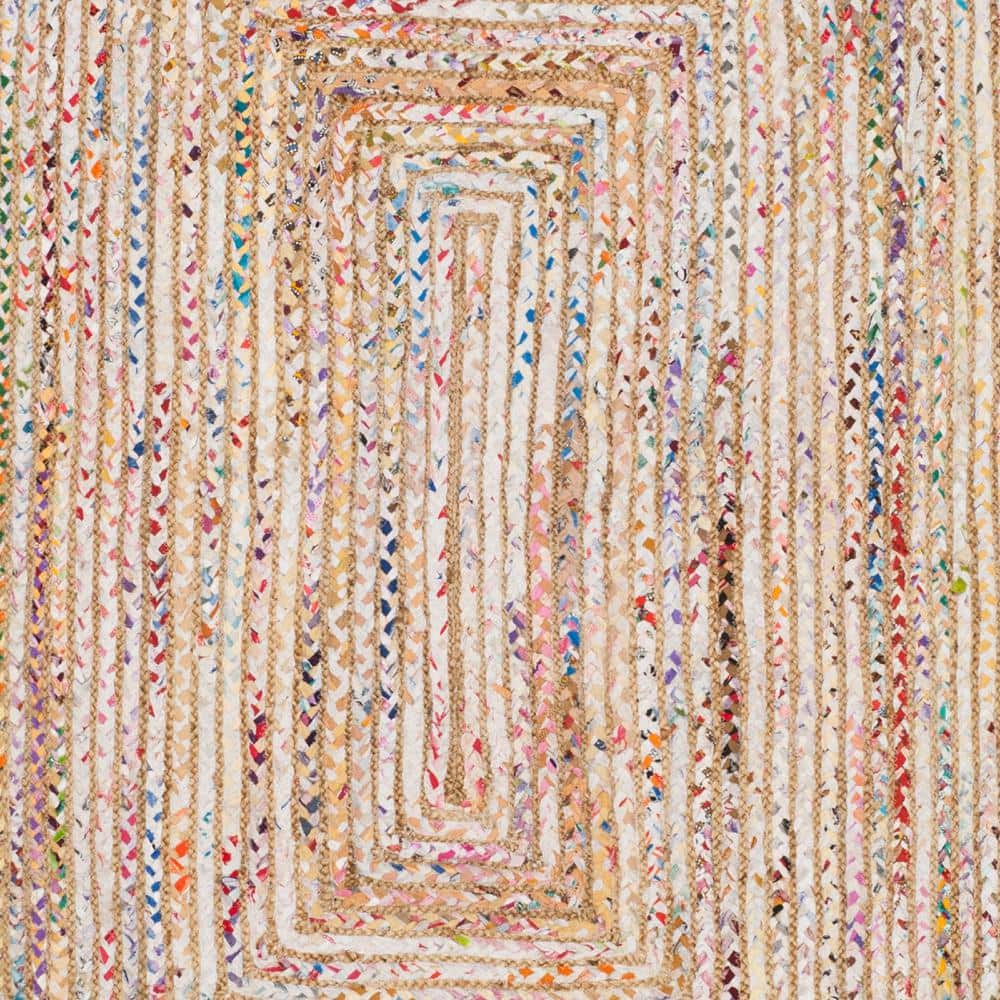 Beige and Multicolor Handmade Cotton Braided Area Rug 9' x 12'
