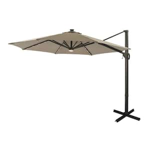 11 ft. Solar LED Cantilever Offset Outdoor Patio Umbrella with Waterproof and UV resistant in Gray
