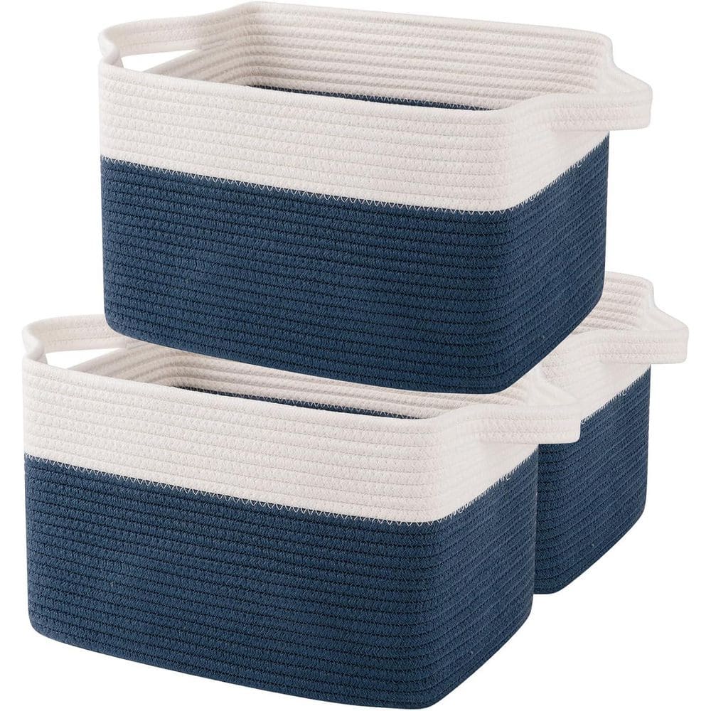 Blue 13 in. x 10 in. Cotton Rope Decorative Basket (Set of 3) UM1KU126 ...