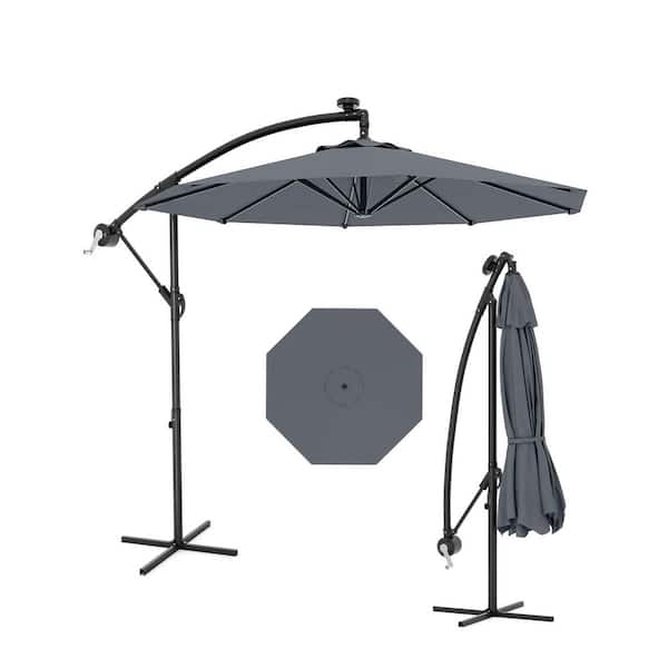 10 ft. 360 Degree Rotation Cantilever Offset Patio Umbrella with Crank Lift & Cross Base in Gray