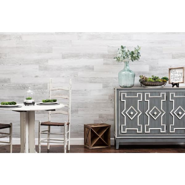 E-Z Wall Whitewash 2 MIL x 4 in. W x 36 in. L Peel and Stick Water Resistant Luxury Vinyl Plank Flooring (20 sqft/case)