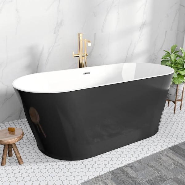 Acrylic Freestanding Soaking Tub 67 in. x 31 in. Double Ended Flatbottom Non-Whirlpool Bathtub in Black