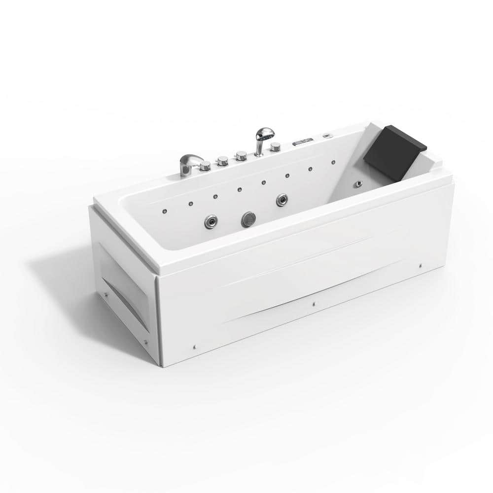 Empava 67 In Left Drain Rectangular Alcove Whirlpool Lighted Bathtub In White With Water Jets