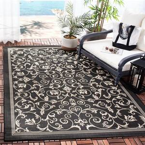 Courtyard Black/Sand Doormat 3 ft. x 5 ft. Border Indoor/Outdoor Patio Area Rug