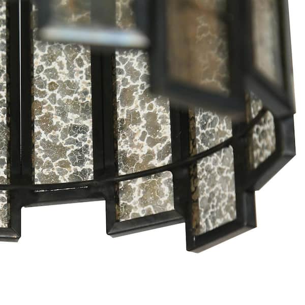 LNC 1-Light Black Cylinder Mini Pendant Light with Decorative Glass Shade