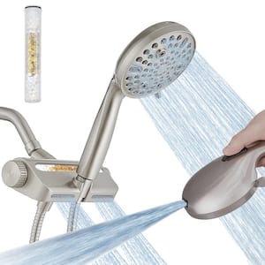 10-spray Wall Mount Dual Shower Head and Handheld Shower Head 1.8 GPM with Stainless Steel Hose in Brushed Nickel