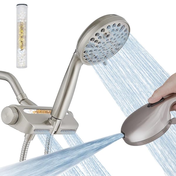 BWE 10-spray Wall Mount Dual Shower Head and Handheld Shower Head 1.8 GPM with Stainless Steel Hose in Brushed Nickel