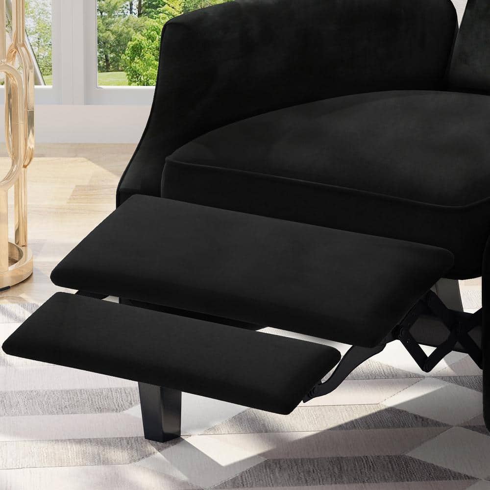 Handcrafted Black Velvet Wingback Recliner with Wood Legs