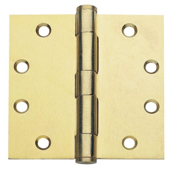 Global Door Controls 4 in. x 4 in. Satin Brass Plain Bearing Steel Hinge (Set of 2)
