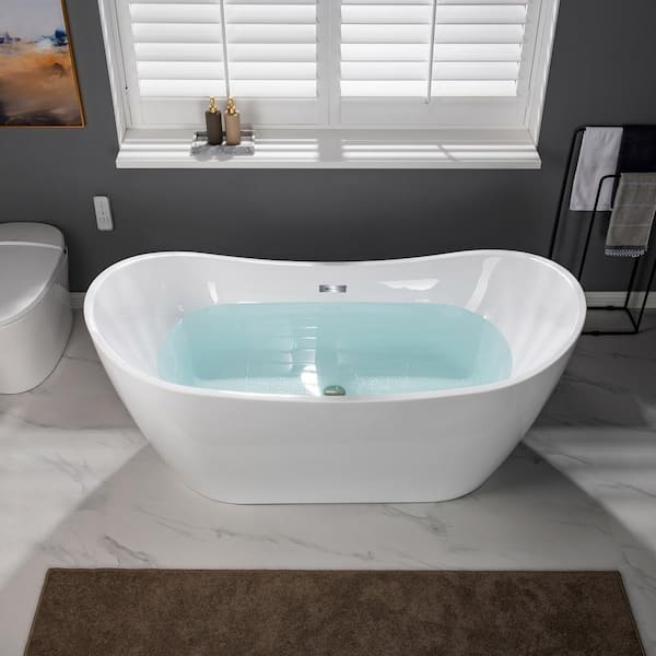 Ravella 67 in. Acrylic Flat Bottom Double Slipper Soaking Bathtub with Chrome Drain and Overflow Included in White