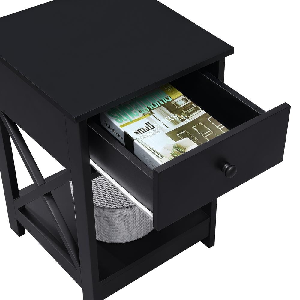 Oxford 16'' Black Square MDF End Table with Storage