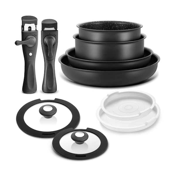 Stainless Steel Induction Cookware Set 10 Piece Nonstick Recycled Aluminum Removable Handles Stackable Dishwasher