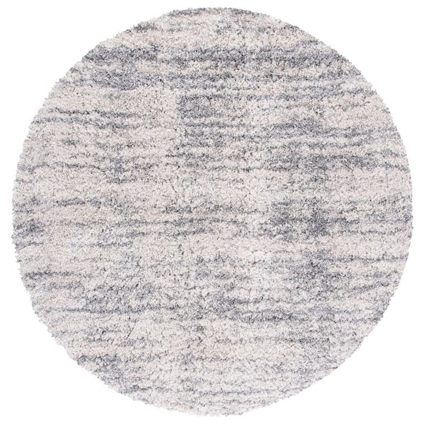 Iceland Shag 7 ft. x 7 ft. Round Ivory/Gray Heathered Abstract Area Rug