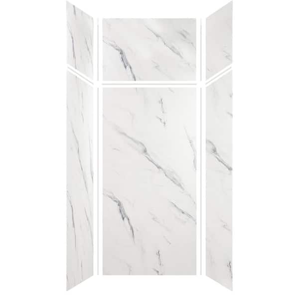 Expressions 36 in. x 36 in. x 96 in. 4-Piece Easy Up Adhesive Alcove Shower Wall Surround in Bianca