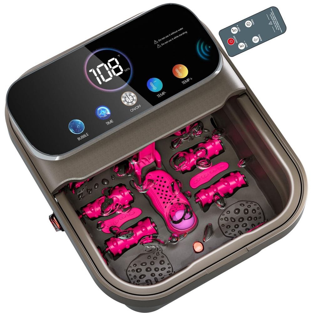 Collapsible Foot Spa with Heat, Bubble, Temp Control, Remote Control, Color Touch Screen, 6 Massage Rollers