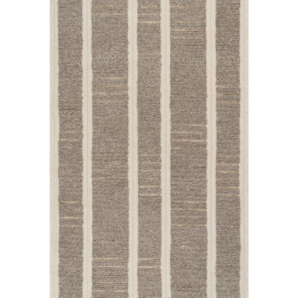 Adaluna Modern Striped Wool Area Grey 9 ft. x 12 ft. Indoor Area Rug