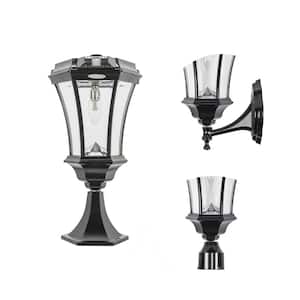 Victorian Bulb Black Outdoor Solar Lamp Post Light Warm White LED with Motion Sensor and 3-Mounting Options