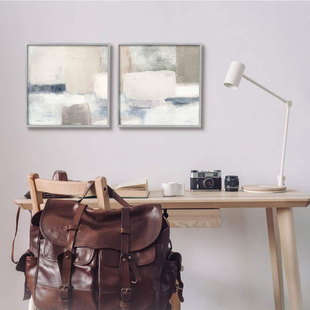 Beige and Gray Abstract Canvas Art Set with Ebony Frame