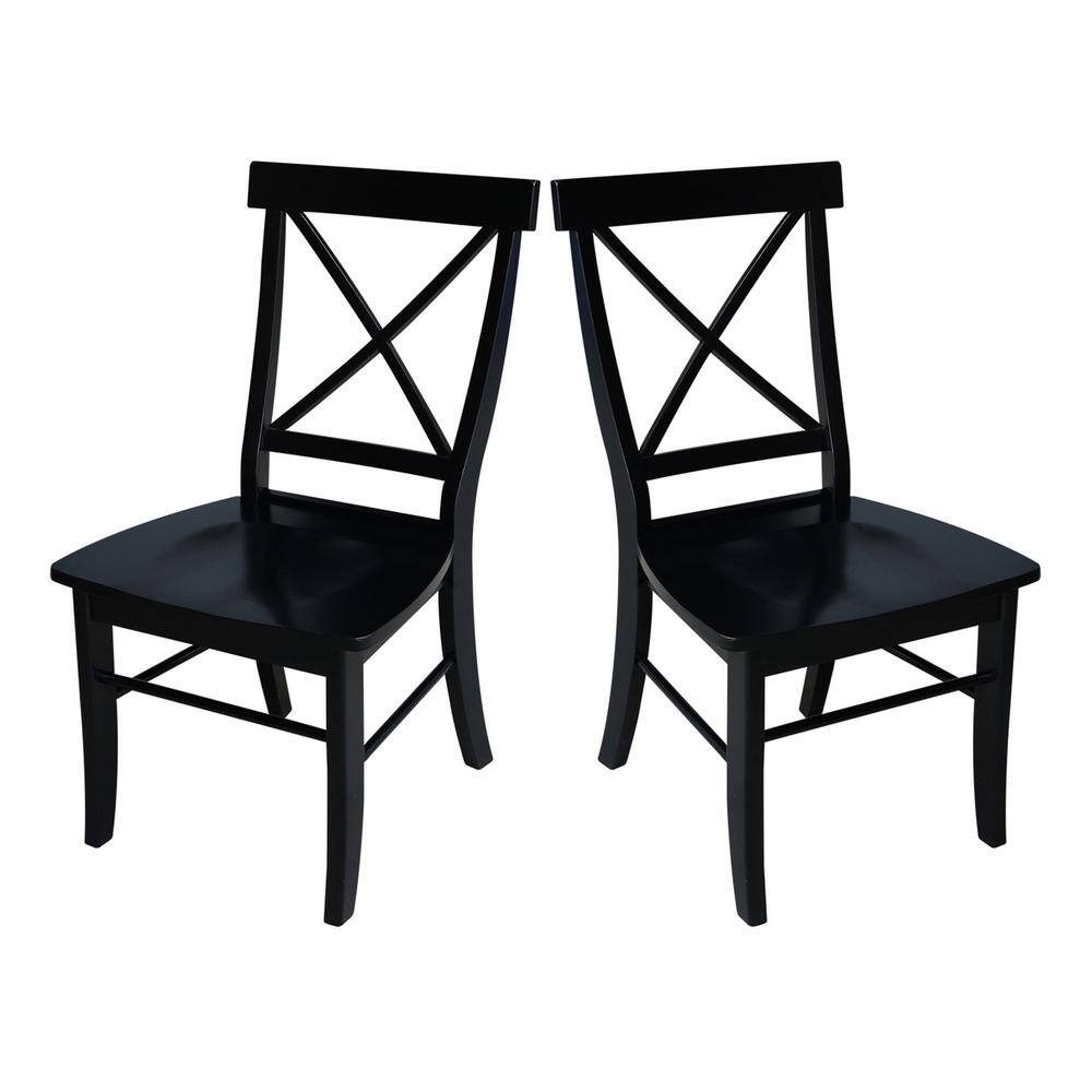Elegant High-Back Cross Solid Parawood Side Chair in Black - Set of 2