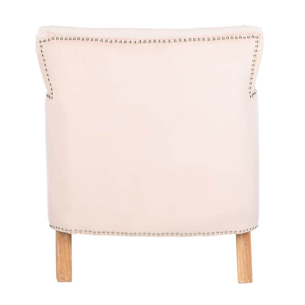 Blush Pink Velvet Contemporary Arm Chair with White Washed Birch Legs