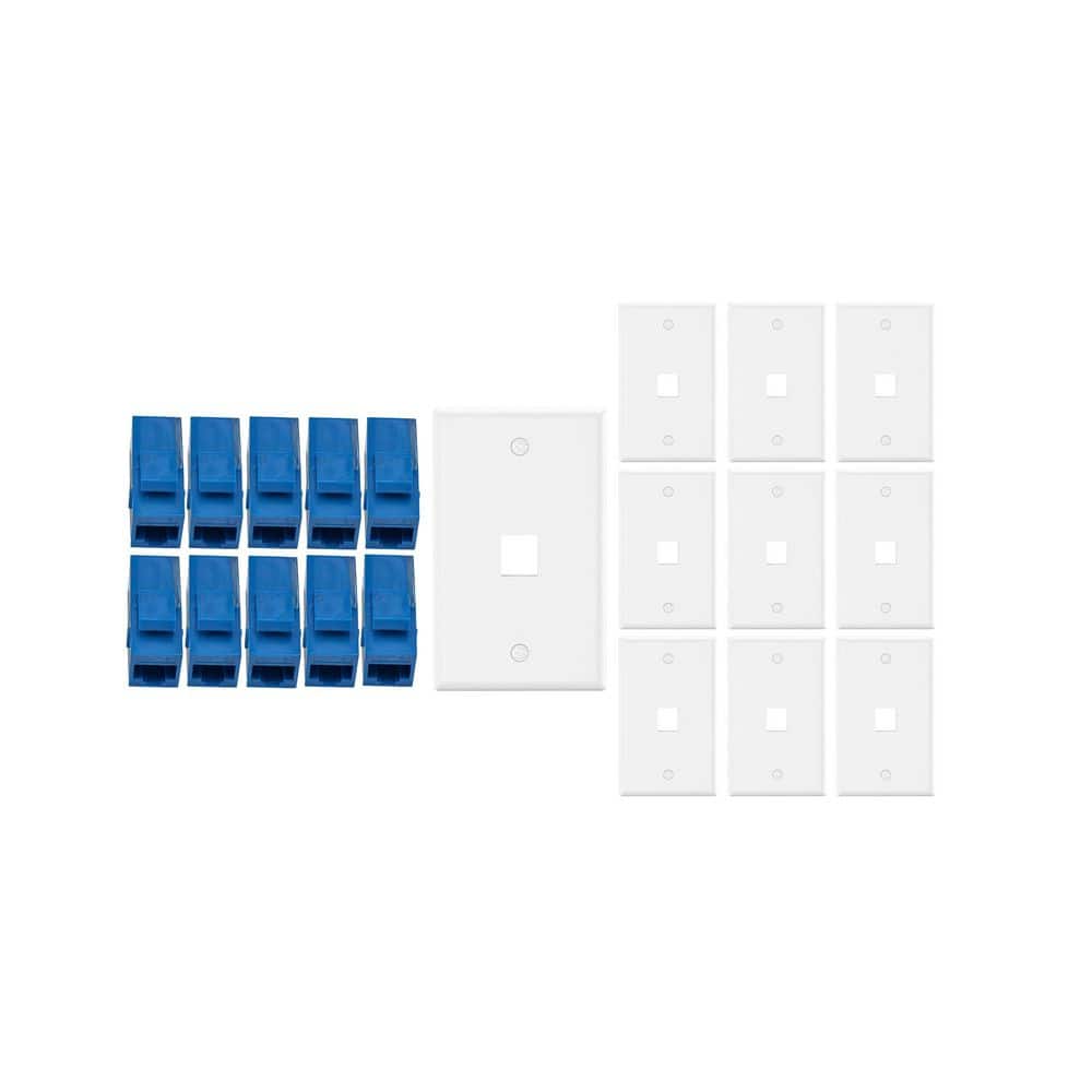 10-Pack 1-Gang White Keystone Plastic Wall Plate 1-Port & 10 Cat 6 RJ45 Keystone Inline Couplers Blue price history on PriceWatchPro