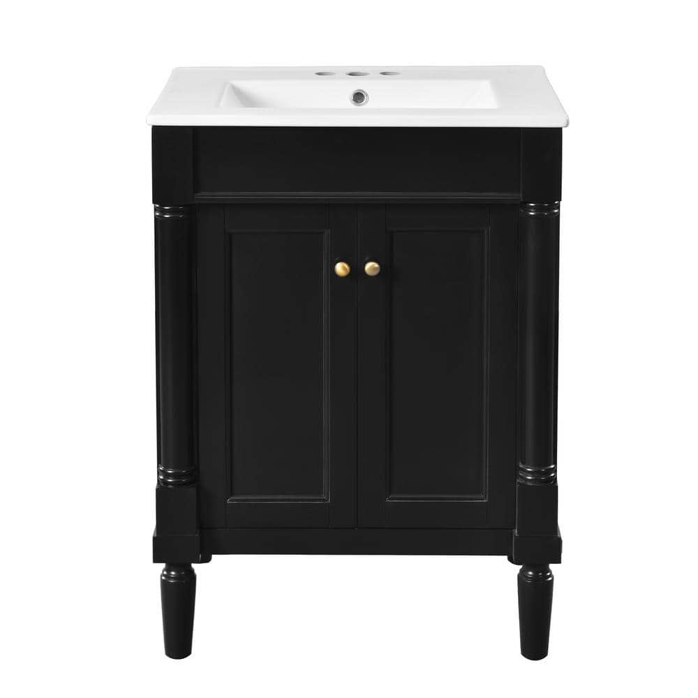 24 in. Single Sink Freestanding Black Bath Vanity with White Ceramic Top Unassembled price history on PriceWatchPro