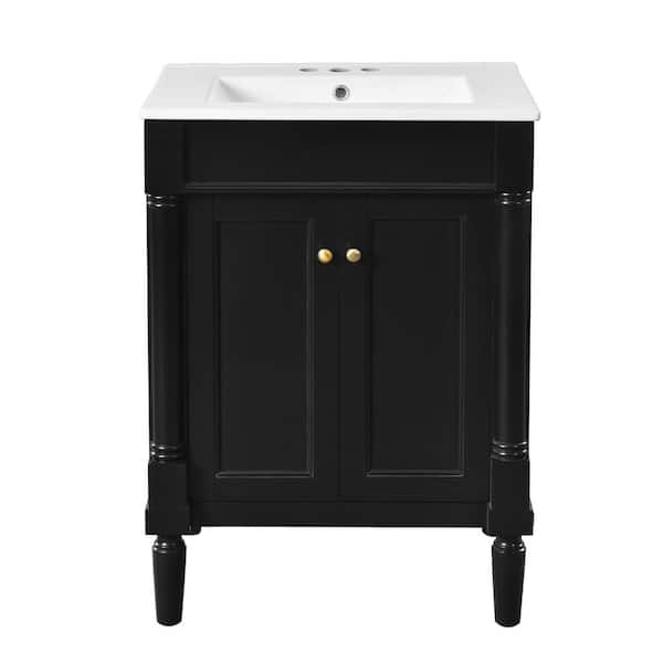 24 in. Single Sink Freestanding Black Bath Vanity with White Ceramic Top Unassembled