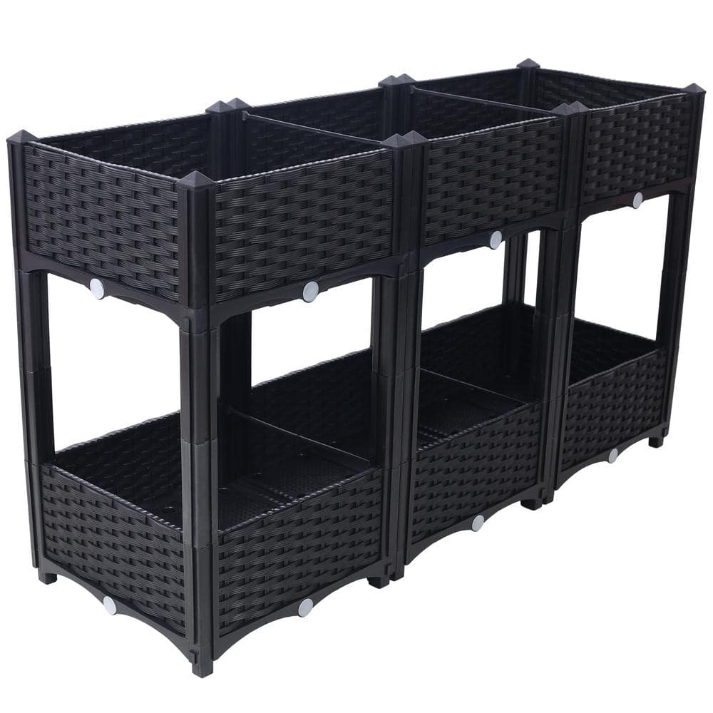 Polypropylene Composite Elevated Planter Raised Bed with Drainage Plug - Bl