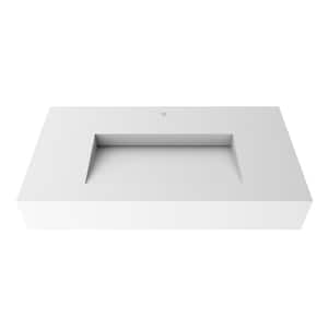 Pyramid 35.43 in. Wall Mount Solid Surface Single-Basin Rectangle Bathroom Sink in Matte White