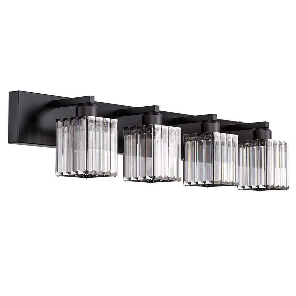 32 In. 4-Light Square LED Vanity Light in All-Black for Bathroom with Crystal Shade price history on PriceWatchPro