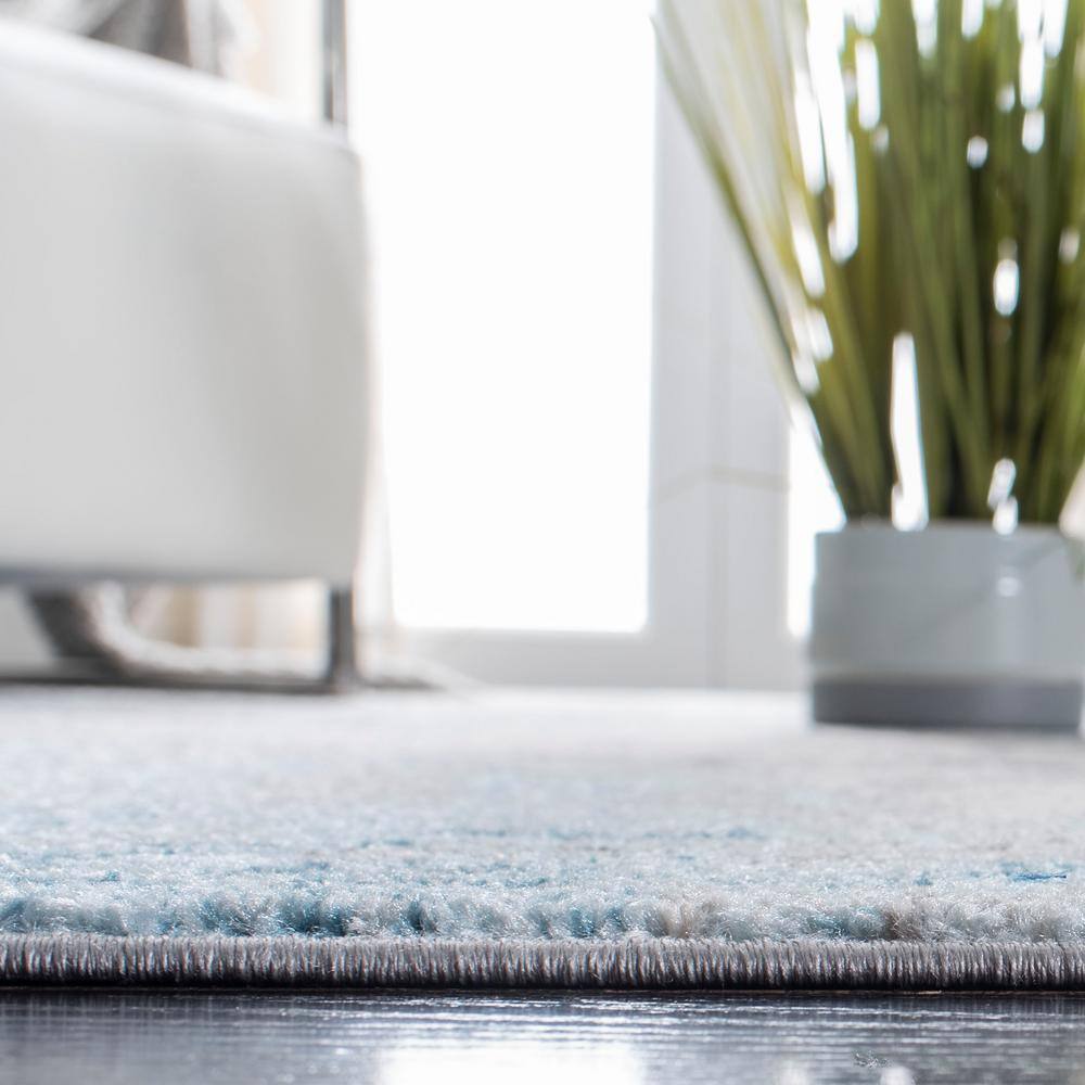 Grey and Blue Abstract Square Washable Area Rug