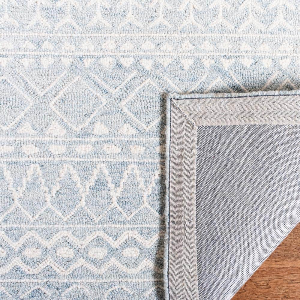 Aqua and Ivory Hand-Tufted Wool Area Rug 9' x 12'