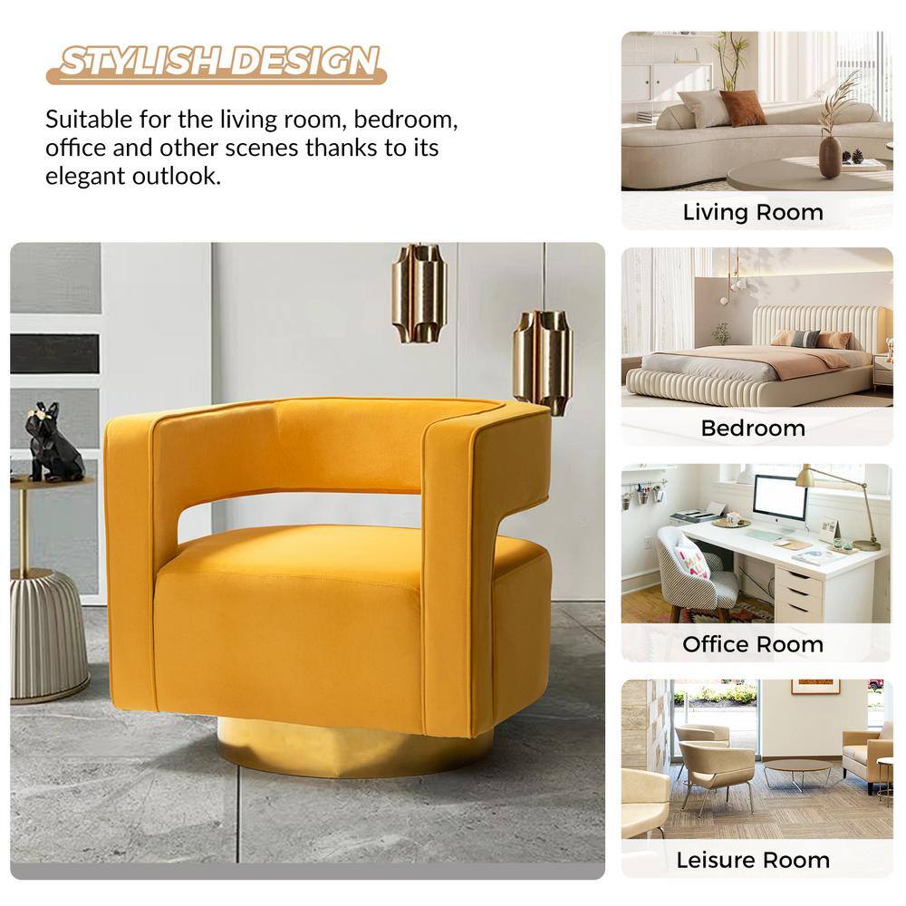 Mustard Velvet Swivel Barrel Chair with Gold Metal Base
