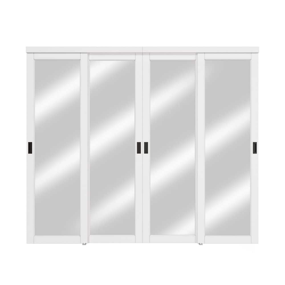 96 in. x 80 in. Solid Core 1-Lite Mirror White Primed MDF Interior Closet Sliding Door with Hardware price history on PriceWatchPro