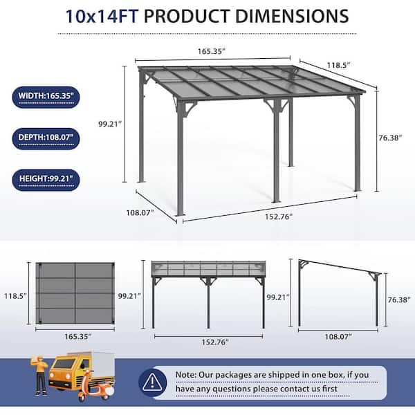 10 ft. x 14 ft. Hardtop Sloping Pitched Roof Gazebo, Outdoor Gazebos with Aluminum Frame