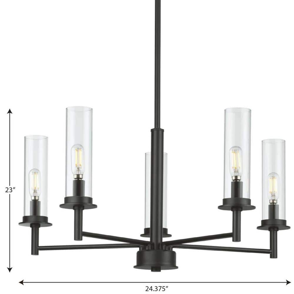 Kellwyn Matte Black 5-Light Chandelier with Clear Glass Shades