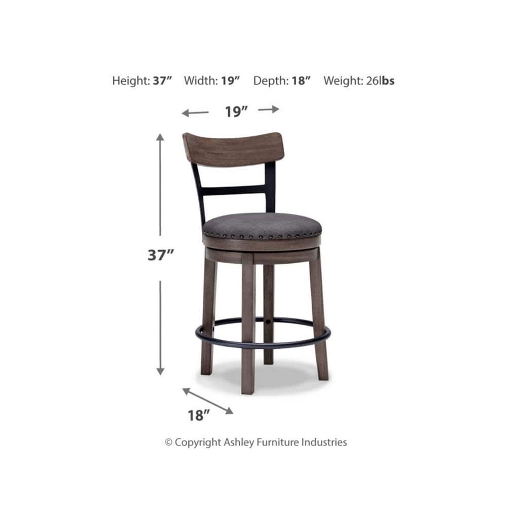 Gray Medium Wood and Metal Swivel Bar Stool with Nailhead Trim