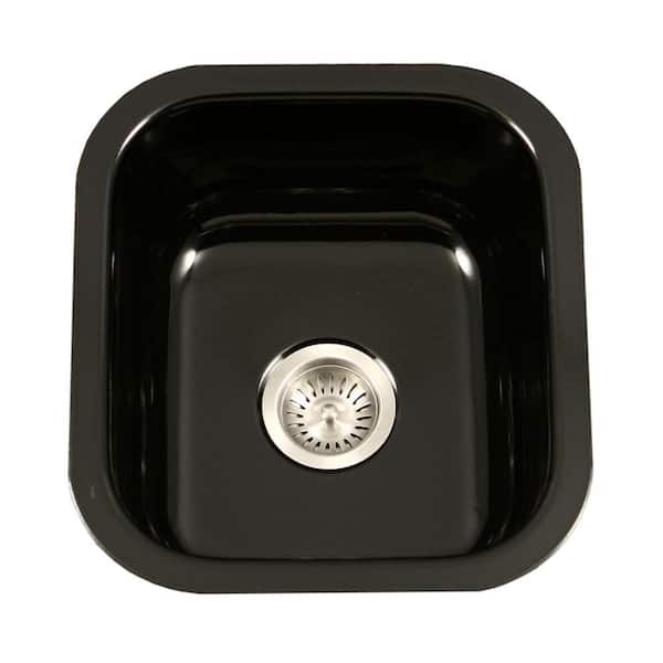 HOUZER Porcela Series Undermount Porcelain Enamel Steel 16 in. Single Bowl Kitchen Sink in Black