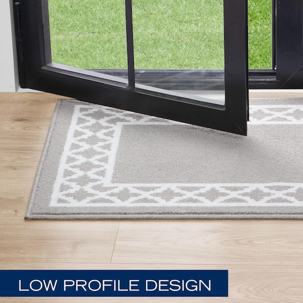 Nautica Washable Skid Resistant Light Grey/White 2.2 ft. x 4 ft