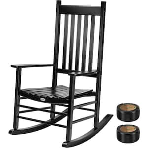 Oversized Wooden Outdoor Rocking Chair with Anti-Slip Strips in Black