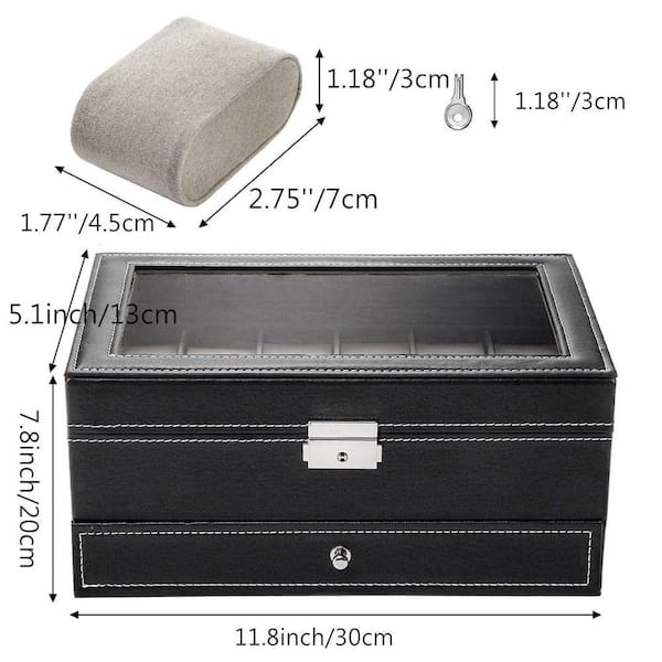 12 Slot Watch Box, Lockable with Glass Lid, 2 Layers  display picture 2