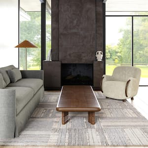 Arvin Olano Deco Striped Tile Wool Light Grey 8 ft. x 10 ft. Indoor/Outdoor Patio Rug