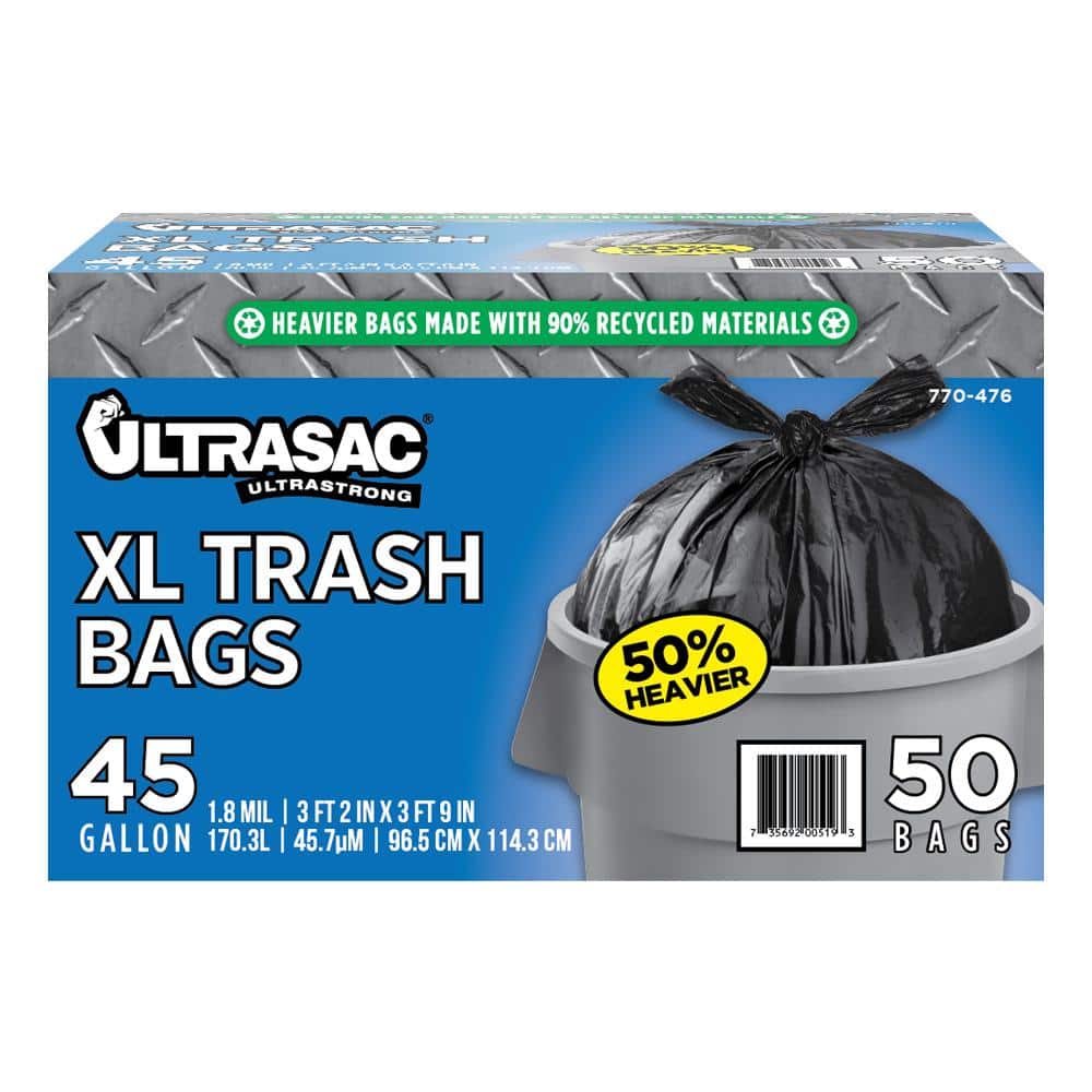 50Bags Heavy Duty Trash Bag 45 Gallon 40" x 46" 1.1 mil Extra Large Garbage Bag 