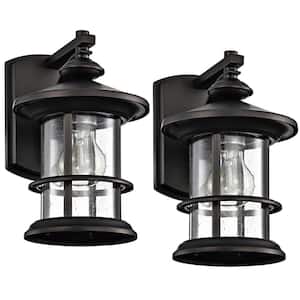 6 in. W 1-Light Outdoor Oiled Rubbed Bronze Wall Sconce with Glass Shade (Set of 2)