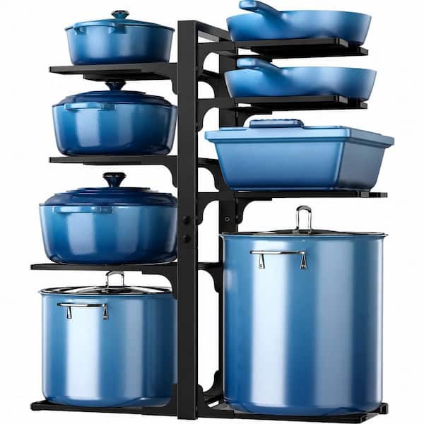 Under Cabinet Pots and Pans Organizer Rack, 20.8 Inch Height 8-Tier Adjustable, 120 lb Capacity for Stockpots
