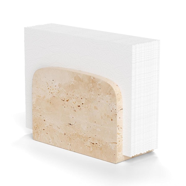 Natural Travertine Stone Napkin Holder for Table 5.9 in. L Standing Dispenser for Dining Kitchen Decor