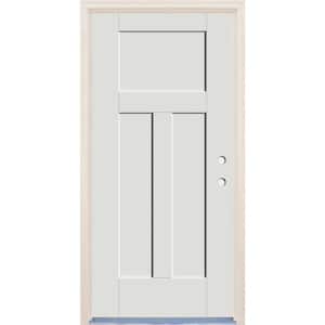 36 in. x 80 in. 3-Panel Craftsman Left-Hand Alpine Fiberglass Prehung Front Door w/6-9/16 in. Frame and Nickel Hinges