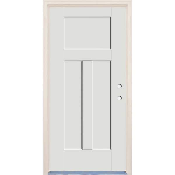 Builders Choice 36 in. x 80 in. 3-Panel Craftsman Left-Hand Alpine Fiberglass Prehung Front Door w/6-9/16 in. Frame and Nickel Hinges