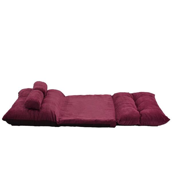 GODEER Burgundy Lazy Sofa Adjustable Folding 2-Seat Futon Sofa Video Gaming Sofa with 2-Pillows