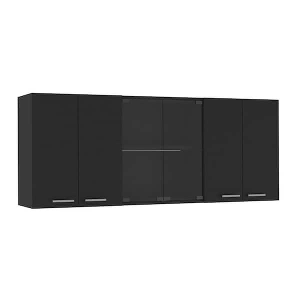Classic 59.05 in. W x 12.40 in. D x 23.62 in. H Bathroom Storage Wall Cabinet in Black with 4 Interior Shelves